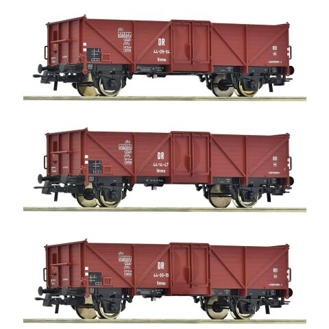 Roco Satz von 3 offenen Güterwagen DR - 6600115
