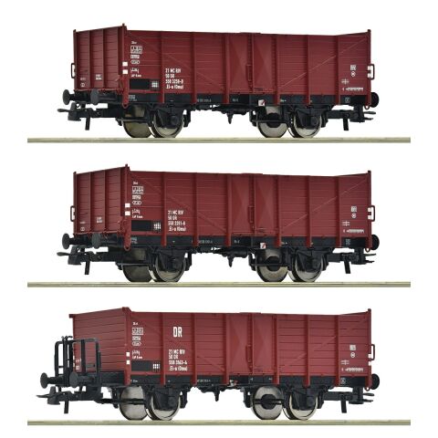 Roco 3-teiliges Set offener Güterwagen der DR - 6600146