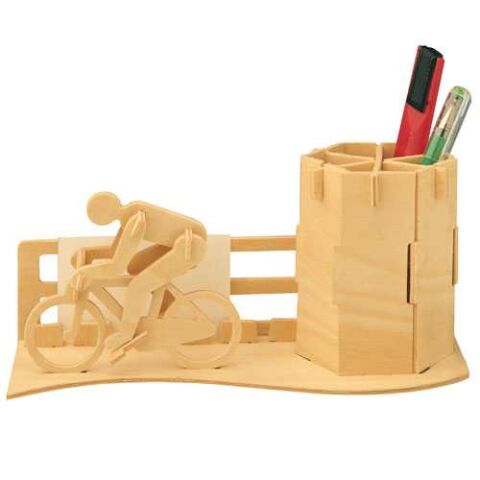 Woodcraft hölzerne 3D Puzzle Bleistift Stand Radfahrer
