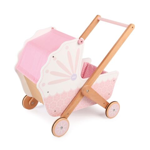 Tidlo Kinderwagen aus Holz für Puppen rosa