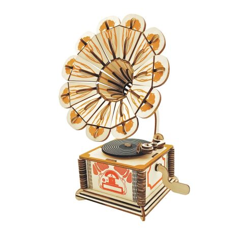 Woodcraft Holz 3D Puzzle Gramophone bunt