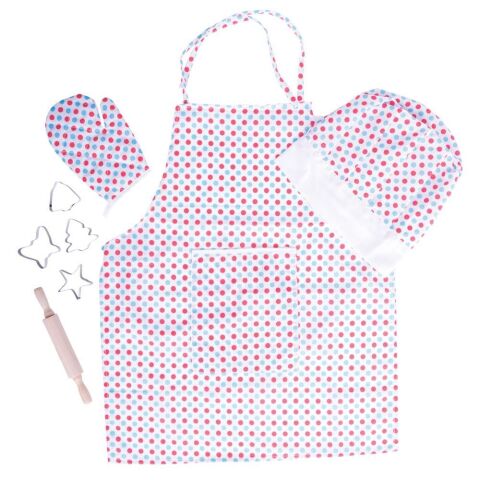 Bigjigs Toys Kochset mit Schürze mit Polka Dots