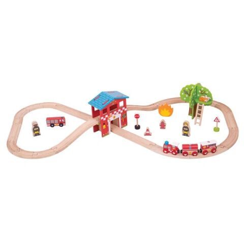 Bigjigs Rail Hölzerne Eisenbahnstrecke Feuerwache
