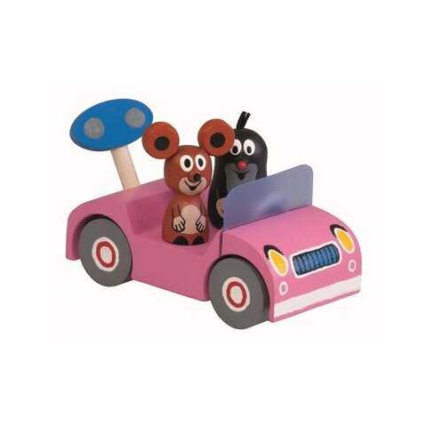 Detoa Holzauto rosa - Maulwurf auf Reisen